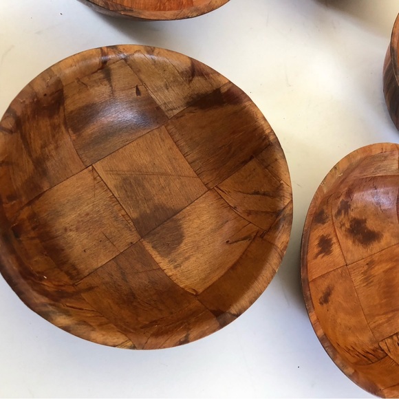 Vintage wooden woven salad bowls - Picture 5 of 7